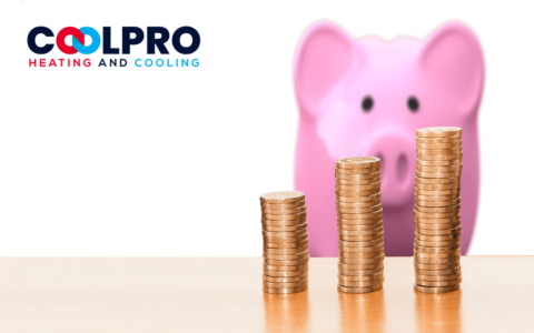 A stack of coins with the words colpro heating and cooling.