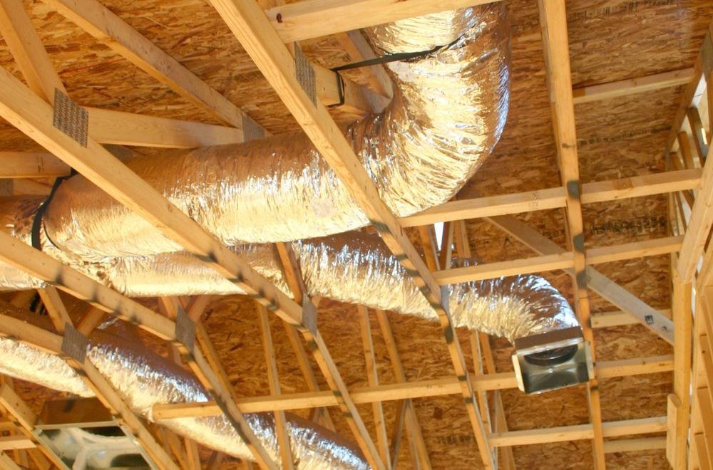 Ductwork in an unfinished home.