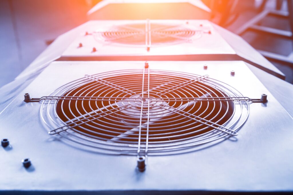 An energy efficient metal cooling fan in a factory.