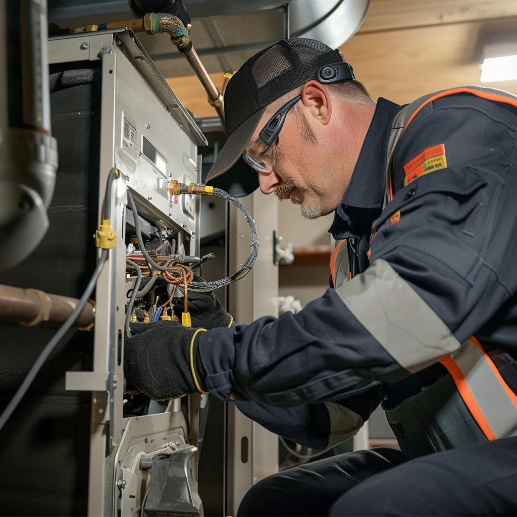 Technician performing furnace tune-up, emphasizing detailed maintenance checklist