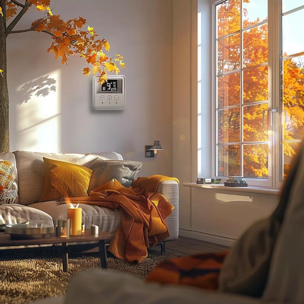 Cozy home interior with HVAC system, highlighting fall maintenance importance