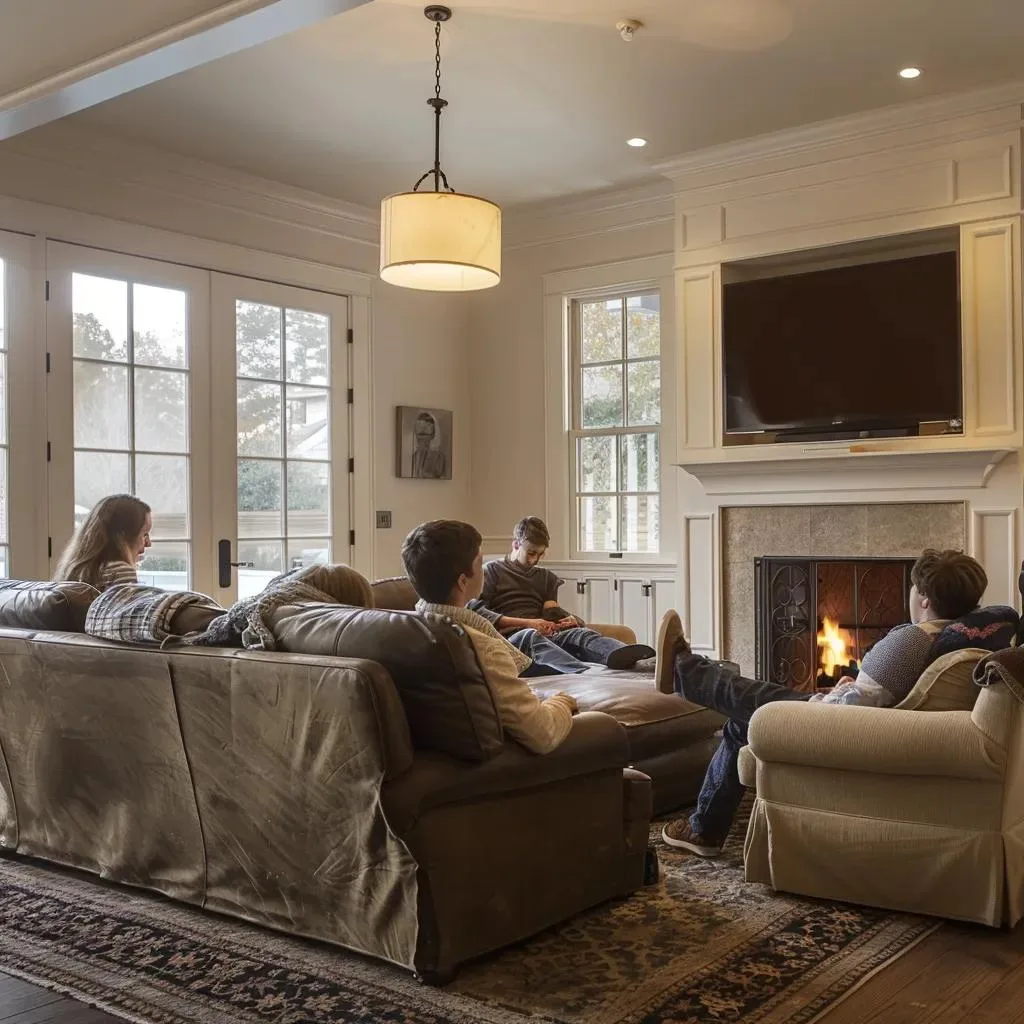 Cozy living room showcasing a modern heating system in an Atlanta home during winter