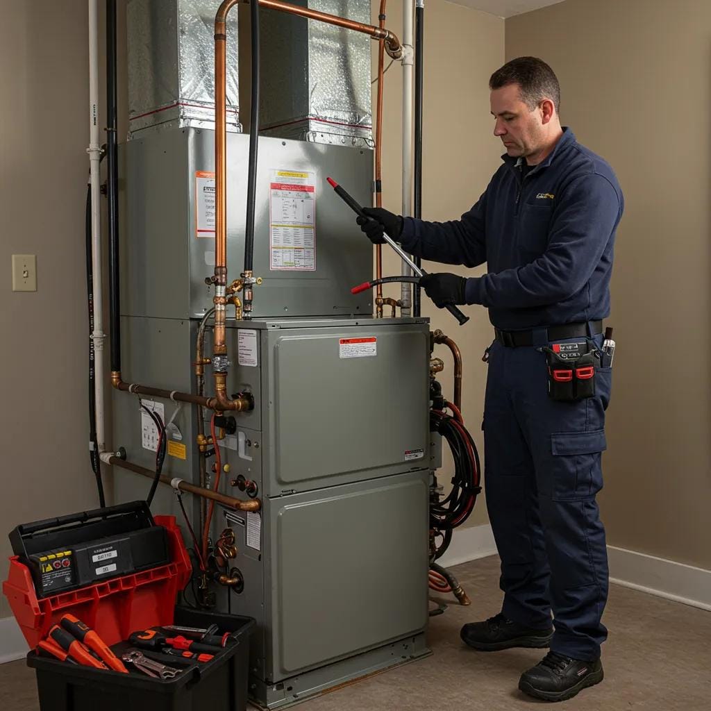 HVAC professional performing a furnace tune-up, emphasizing the value of routine care