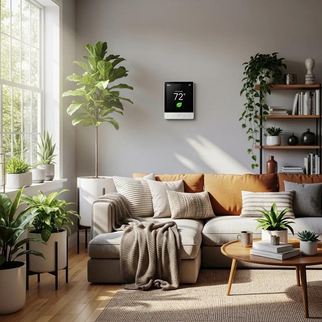 Smart thermostat in a modern Atlanta home, highlighting energy efficiency and comfort