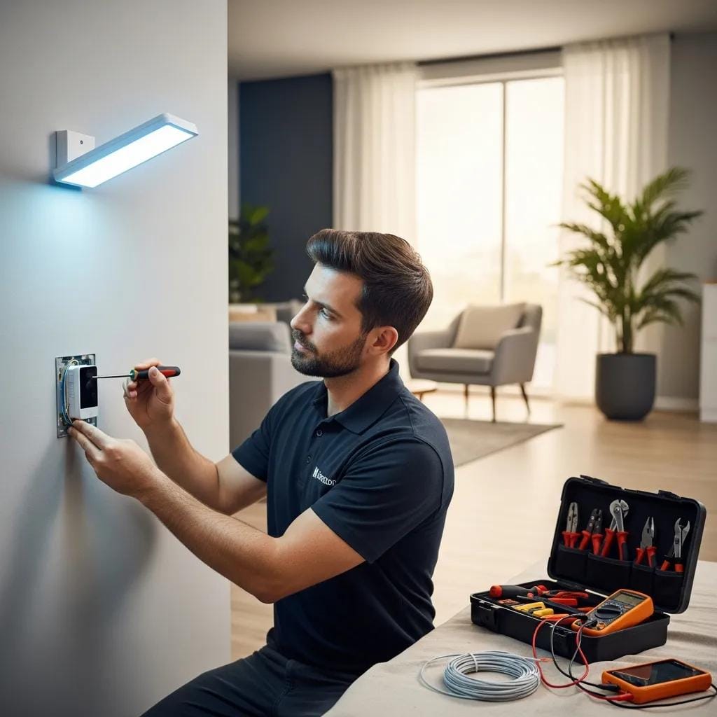 Technician installing a smart thermostat in an Atlanta home, highlighting professional service