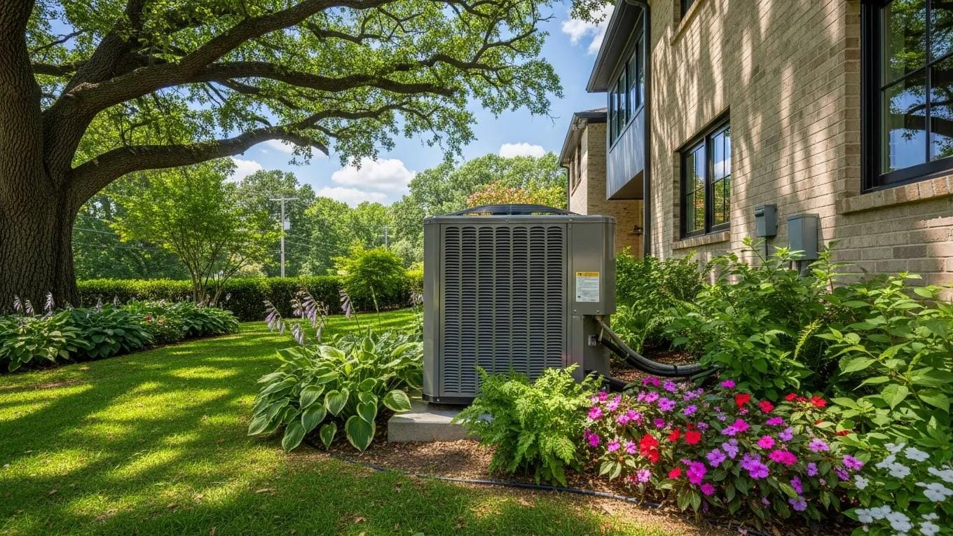 Air conditioning unit outside a modern Atlanta home ready for summer