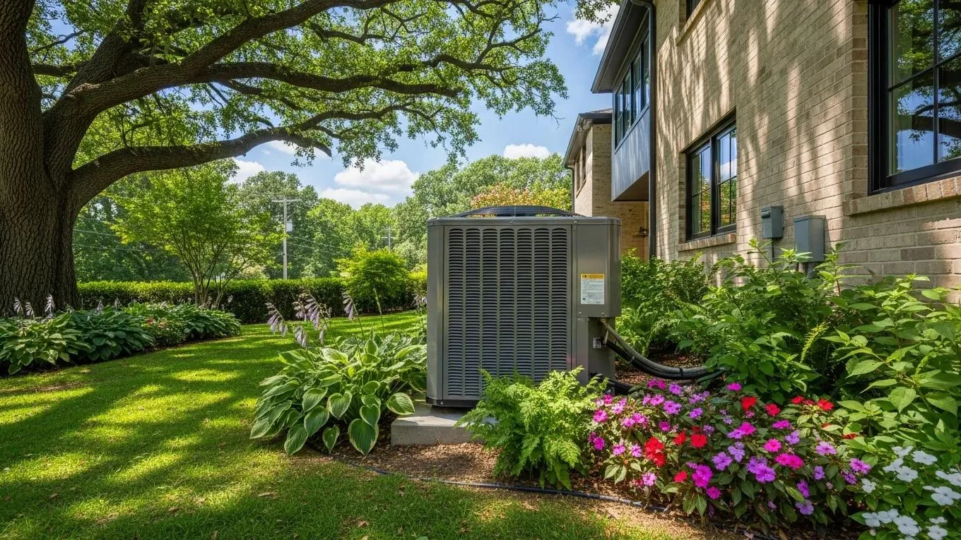 Air conditioning unit outside a modern Atlanta home ready for summer